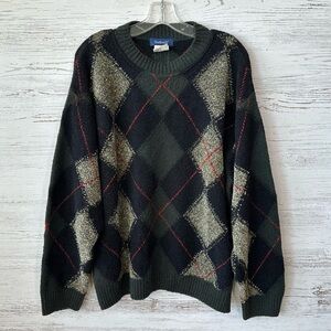 VINTAGE 90s SETBALL By Gabriella Frattini Argyle Plaid Wool Baggy Sweater L